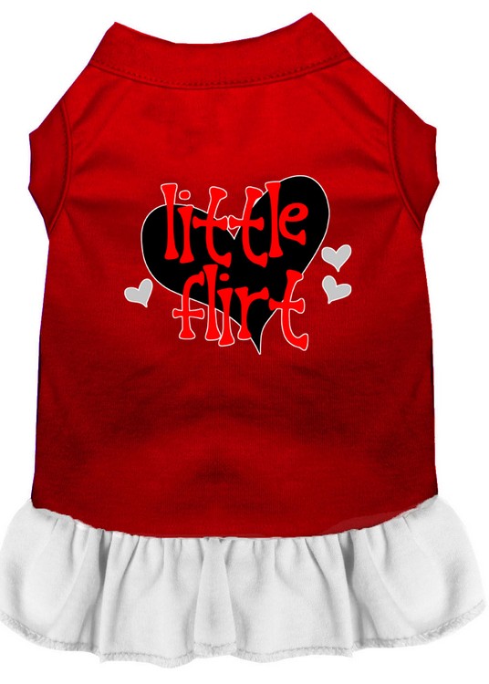 Little Flirt Screen Print Dog Dress Red with White Med